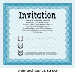 Light blue Vintage invitation. With guilloche pattern and background. Customizable, Easy to edit and change colors. Lovely design. 