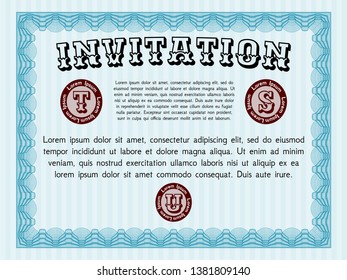 Light blue Vintage invitation. With guilloche pattern and background. Money Pattern design. Detailed. 