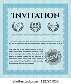 Light blue Vintage invitation. With linear background. Superior design. Vector illustration. 