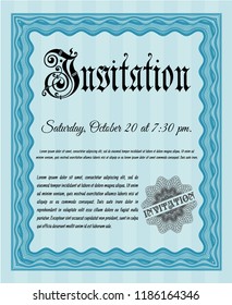 Light blue Vintage invitation. With linear background. Modern design. Customizable, Easy to edit and change colors. 