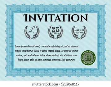 Light blue Vintage invitation. With linear background. Money Pattern design. Vector illustration. 