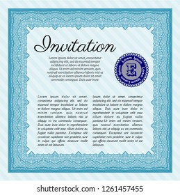 Light blue Vintage invitation. With linear background. Detailed. Excellent design. 