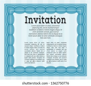 Light blue Vintage invitation. With linear background. Detailed. Good design. 
