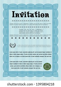 Light blue Vintage invitation. With linear background. Vector illustration. Good design. 