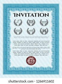 Light blue Vintage invitation. Modern design. Easy to print. Detailed. 