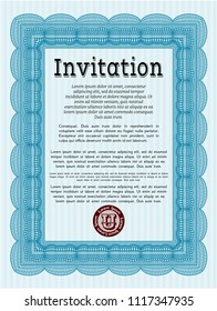 Light blue Vintage invitation. Money Pattern design. Detailed. With linear background. 