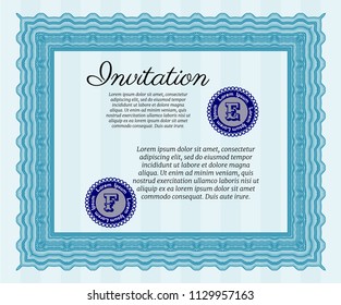 Light blue Vintage invitation. Money Pattern design. Customizable, Easy to edit and change colors. With guilloche pattern and background. 
