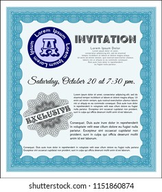 Light blue Vintage invitation. Money Pattern design. Easy to print. Customizable, Easy to edit and change colors. 