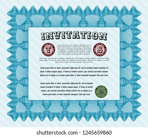Light blue Vintage invitation. Money Pattern. With complex linear background. Customizable, Easy to edit and change colors. 