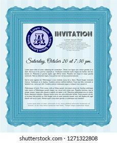 Light blue Vintage invitation. Money design. With guilloche pattern and background. Detailed. 