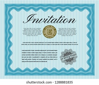 Light blue Vintage invitation. Money style design. Customizable, Easy to edit and change colors. With great quality guilloche pattern. 