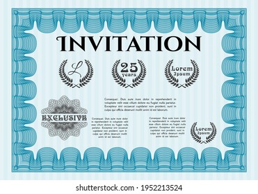 Light blue Vintage invitation. Nice design. With linear background. Detailed. 