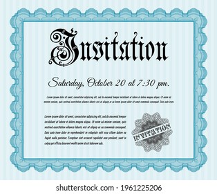 Light blue Vintage invitation. Nice design. Complex background. Detailed. 