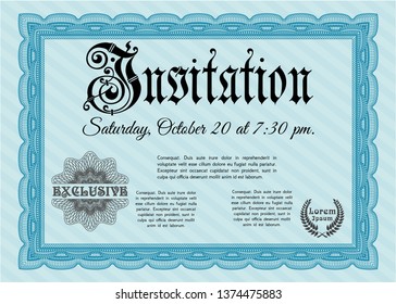 Light blue Vintage invitation. Perfect design. Vector illustration. Printer friendly. 