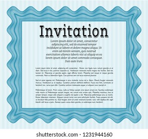 Light blue Vintage invitation. Printer friendly. Good design. Vector illustration. 
