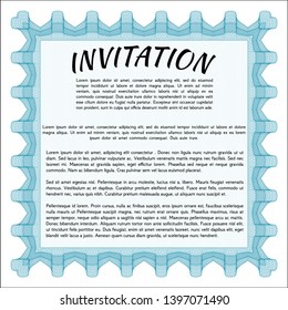 Light blue Vintage invitation. Printer friendly. Detailed. Excellent design. 