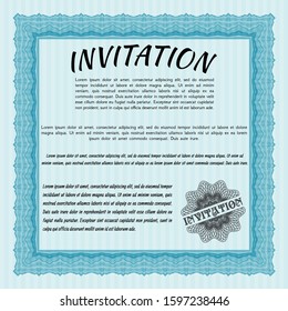 Light blue Vintage invitation. Printer friendly. Lovely design. Vector illustration. 