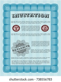 Light blue Vintage invitation. Printer friendly. Vector illustration. Retro design. 