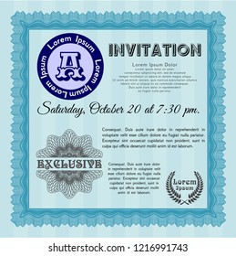 Light blue Vintage invitation. With quality background. Detailed. Nice design. 