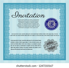 Light blue Vintage invitation. With quality background. Modern design. Vector illustration. 