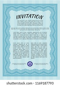 Light blue Vintage invitation. Retro design. Detailed. With background. 