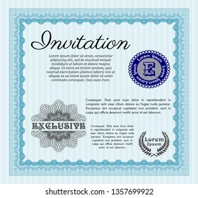 Light blue Vintage invitation. Sophisticated design. Customizable, Easy to edit and change colors. Complex background. 