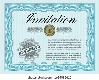 Light blue Vintage invitation. Sophisticated design. Easy to print. Detailed. 