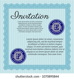  Light blue Vintage invitation template. Retro design. With linear background. Vector illustration. 