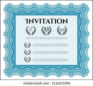 Light blue Vintage invitation template. With background. Customizable, Easy to edit and change colors. Modern design. 