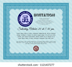 Light blue Vintage invitation template. With quality background. Vector illustration. Money Pattern. 