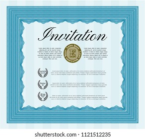 Light blue Vintage invitation template. Easy to print. Sophisticated design. Vector illustration. 