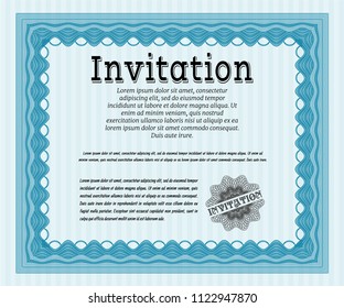  Light blue Vintage invitation template. With complex linear background. Customizable, Easy to edit and change colors. Money Pattern. 