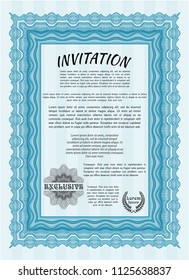 Light blue Vintage invitation template. With quality background. Detailed. Nice design. 