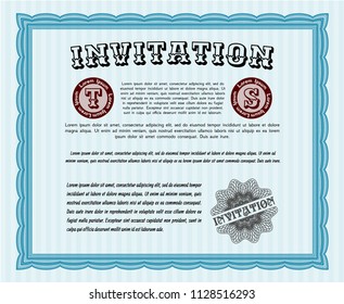 Light blue Vintage invitation template. Detailed. With guilloche pattern and background. Nice design. 