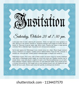 Light blue Vintage invitation template. Excellent design. With guilloche pattern. Detailed. 
