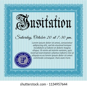 Light blue Vintage invitation template. Easy to print. Money style design. Customizable, Easy to edit and change colors. 