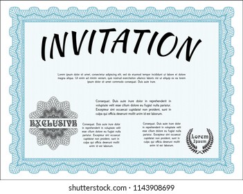 Light blue Vintage invitation template. Retro design. Customizable, Easy to edit and change colors. With background. 