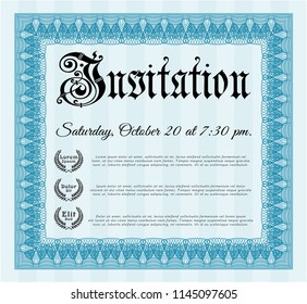 Light blue Vintage invitation template. With complex linear background. Detailed. Money design. 