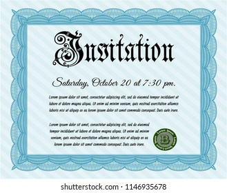 Light blue Vintage invitation template. Good design. With complex linear background. Vector illustration. 
