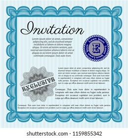 Light blue Vintage invitation template. With quality background. Detailed. Artistry design. 