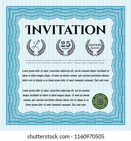 Light blue Vintage invitation template. With background. Customizable, Easy to edit and change colors. Money style design. 