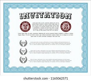 Light blue Vintage invitation template. Printer friendly. Superior design. Vector illustration. 