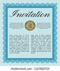 Light blue Vintage invitation template. Money design. With complex linear background. Vector illustration. 