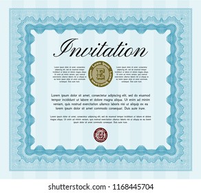 Light blue Vintage invitation template. Lovely design. Vector illustration. Easy to print. 