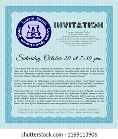 Light blue Vintage invitation template. Money Pattern design. With complex background. Customizable, Easy to edit and change colors. 