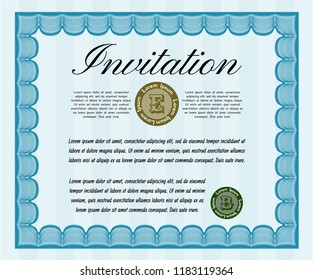Light blue Vintage invitation template. Vector illustration. With complex background. Lovely design. 
