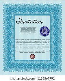 Light blue Vintage invitation template. Vector illustration. With complex linear background. Modern design. 