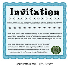 Light blue Vintage invitation template. Money Pattern. Vector illustration. Easy to print. 