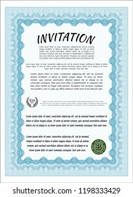 Light blue Vintage invitation template. Superior design. Vector illustration. With complex linear background. 