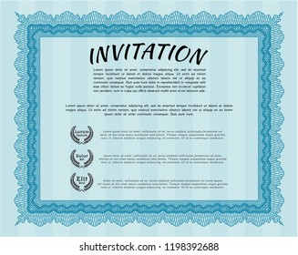 Light blue Vintage invitation template. Money Pattern design. Vector illustration. With quality background. 